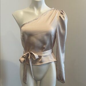 Rachel Zoe One-Shoulder Satin Blouse in Light Pearl Blush